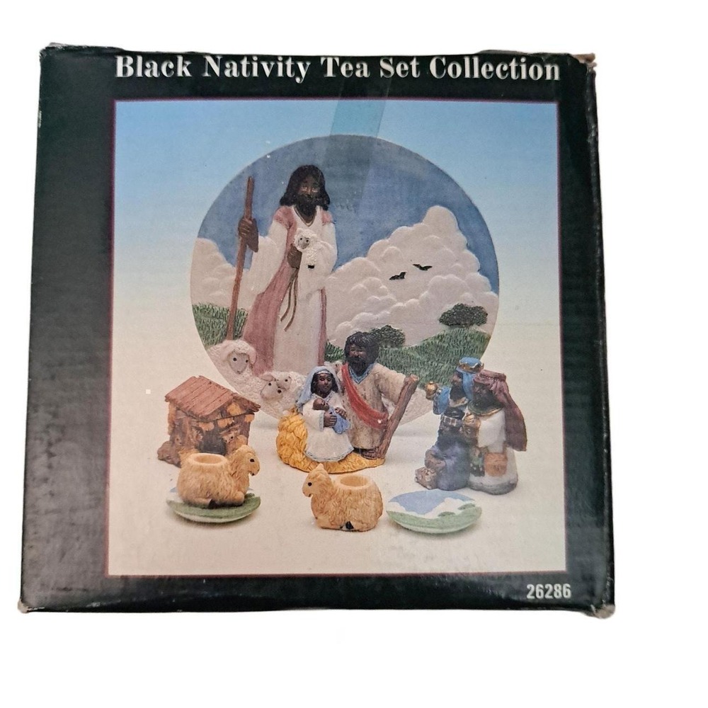 1996 Youngs Black Nativity Tea Set 8 Pc Collectible Christmas Stable Figurines - Picture 5 of 8